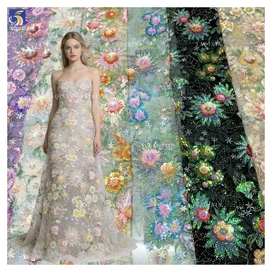 YX1323 New Arrival Sunflower Design With Unique Sequin Germany Lace Fabric DIY Custom Design 3D Lace Glitter Lace Fabric