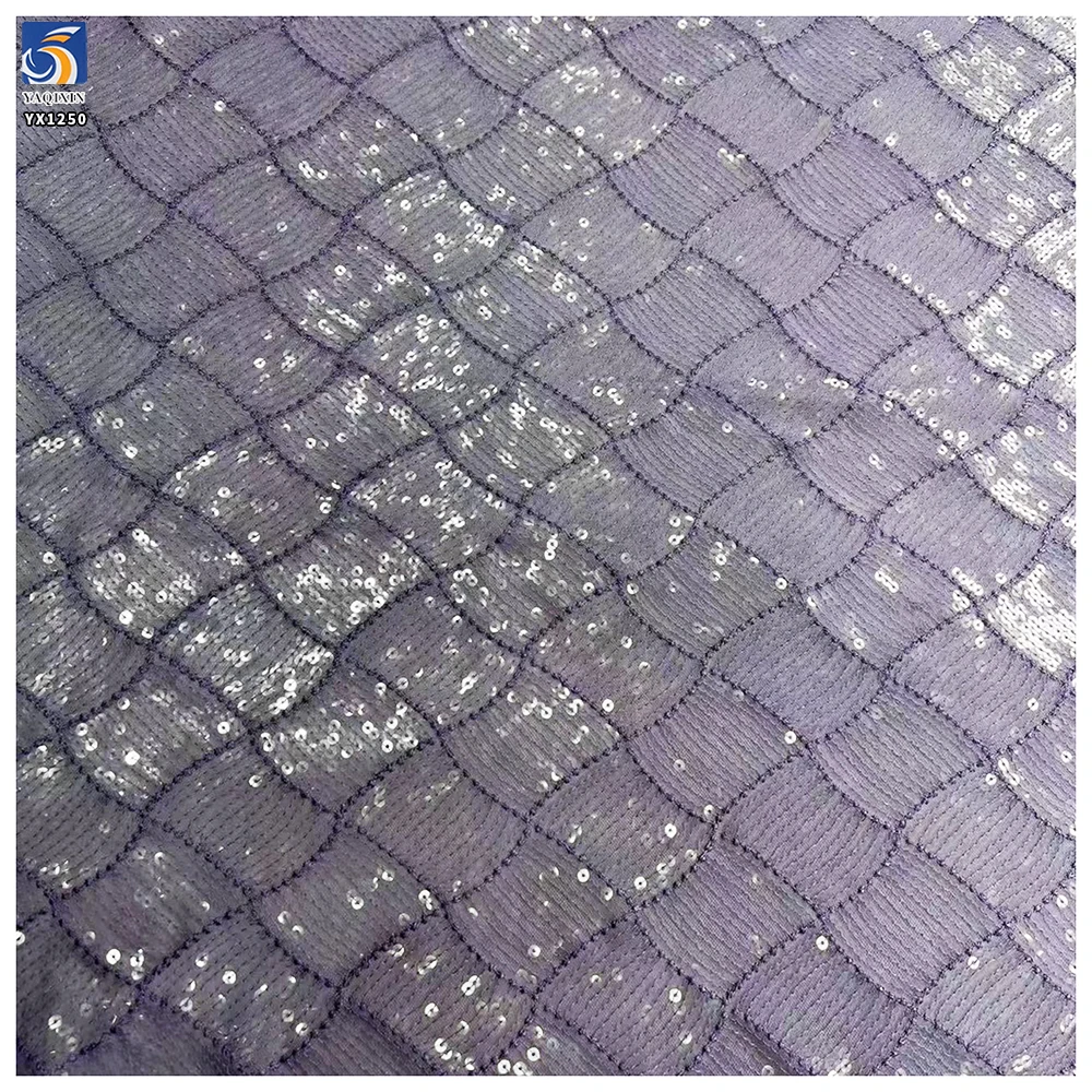 YX1250 Lavender Purple 5mm Sequin Mesh Fabric Crystal Sheet Clear Checkered Embroidered Knit Sequin Trendy Clothing Fabrics - 图片 5