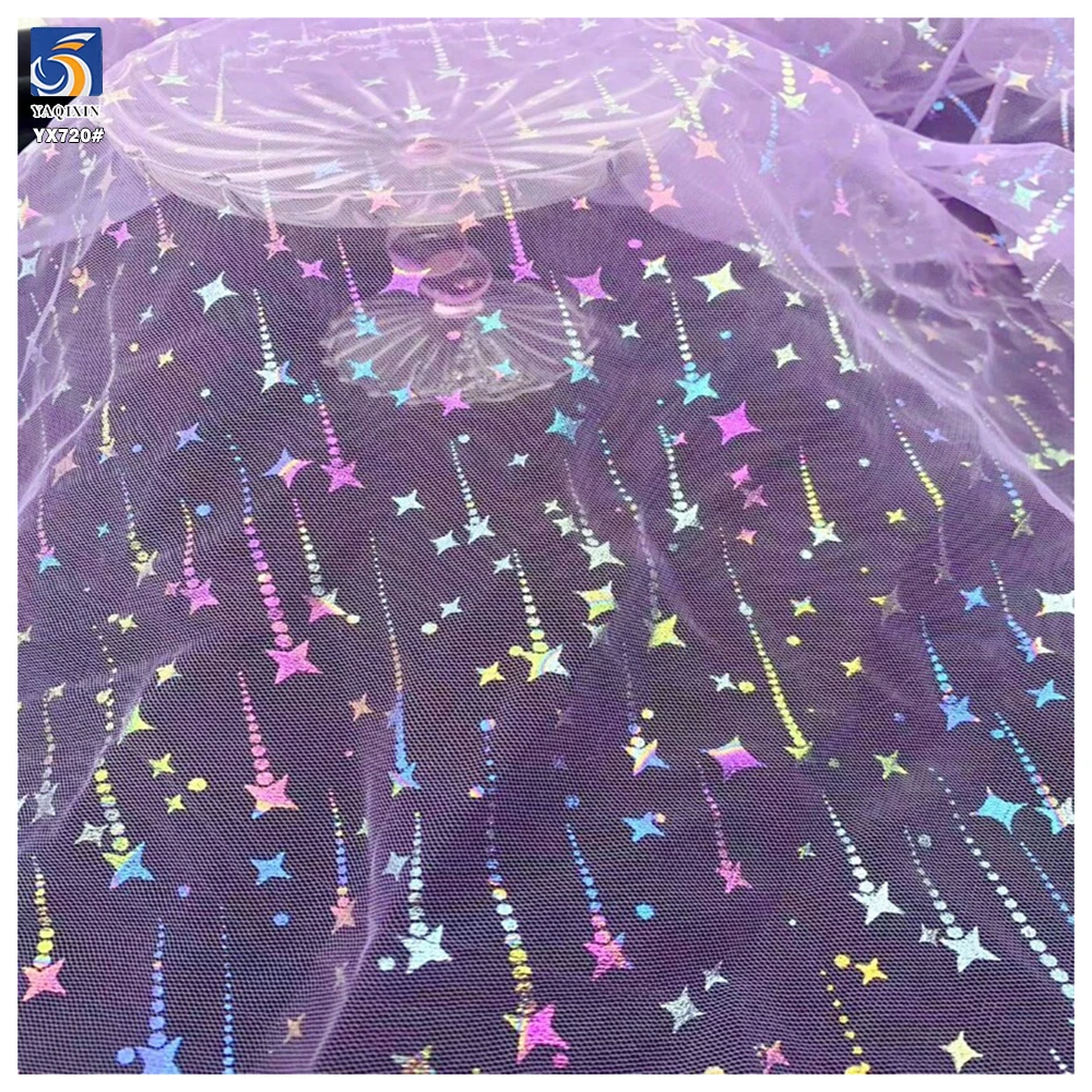 YX720 2025 Apparel Skirts 100% Polyester Colorful Meteor Shower Magic Gold Stamping Star Printed Fabric for Girls Tutu - 图片 4