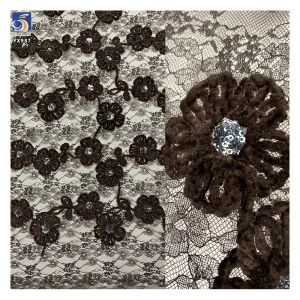 YX987 2026 New Material Customization 70% Polyester 30% Chenille Lace Fabric Flower Embroidery With Sequins for China Dresses