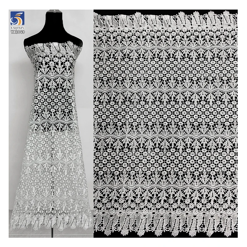 YX1069 African Milk Silk Poly Embroidery Cord Lace Water-Soluble Fabric Glossy Floral Embroidered Dress Lace Fabric for Women