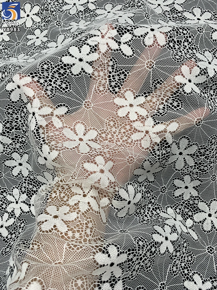 YX983 White Lace Fabrics for Home Textiles, Tablecloths, Curtains, Women's Wedding Dresses Lingerie Chantilly Lace Fabrics - 图片 5