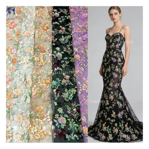 YX1321 Exquisite Embroidered Lace Fabric Heavy Embroidery Pearl Sequin Flowers Chinese Lace Fabric With Beaded Florals