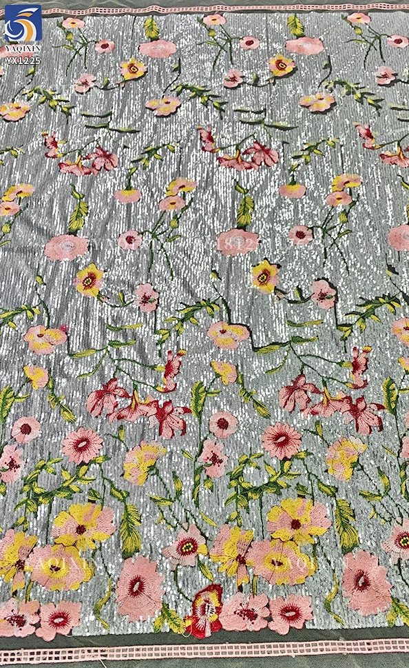 YX1228 Hot-Selling Popular Heavy-Duty Floral Embroidery Heavy Sequins Fabrics Sequin Dress Fabric for Fashion Clothing/Gown - 图片 4