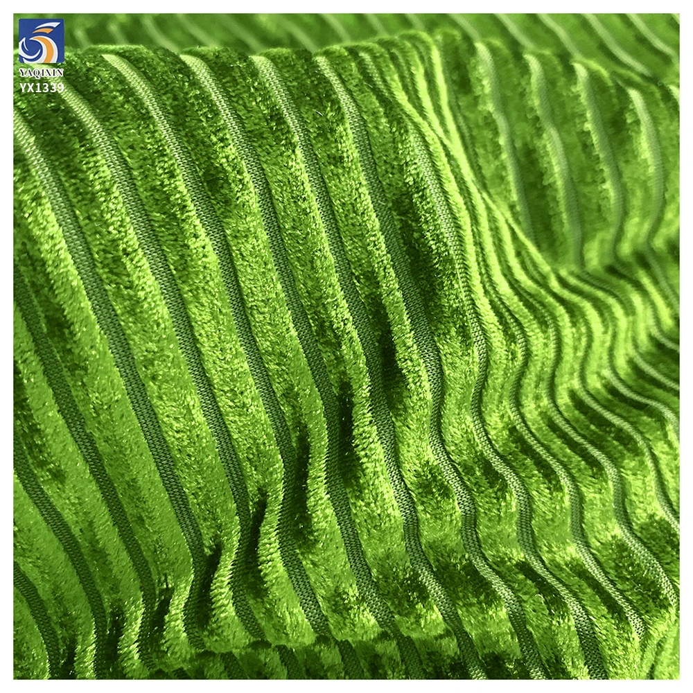 YX1339 High Quality Polyester Spandex Knitted Stretch Rib Velvet Fabric 210gsm 5*5 Wale Stripe Velvet Fabric for Dress - 图片 2