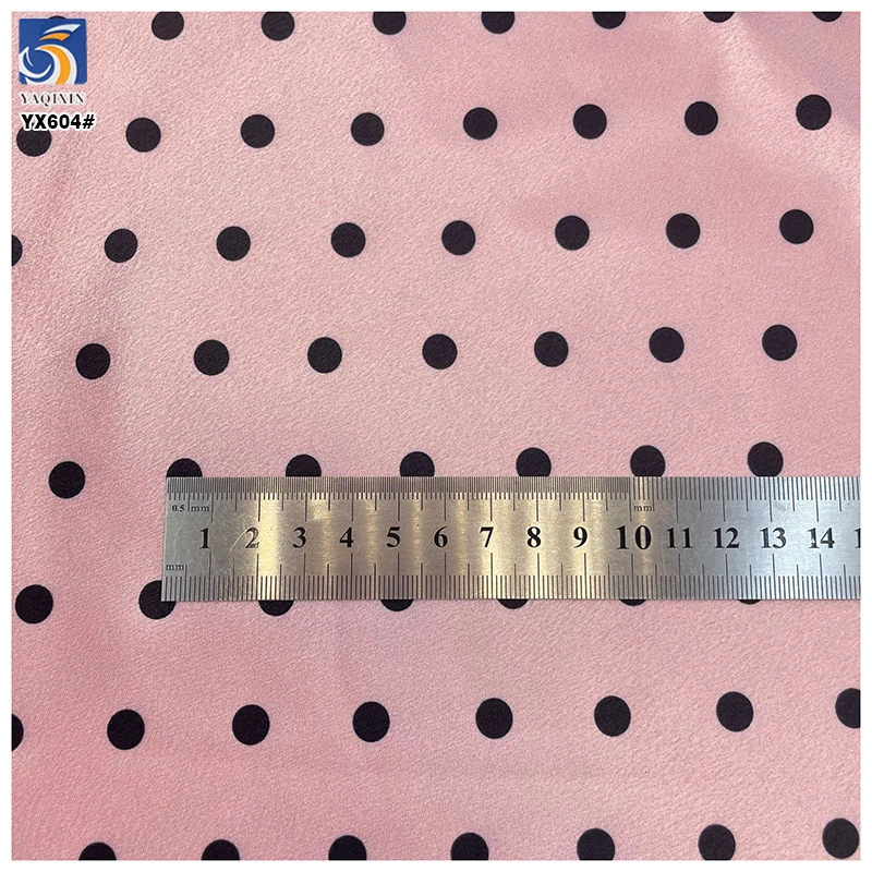 YX604 Factory 170gsm Thickened Polka Dot Digital Print Satin Fabric for Dress Dot 0.8CM Small Black Dot Satin Fabric - 图片 6