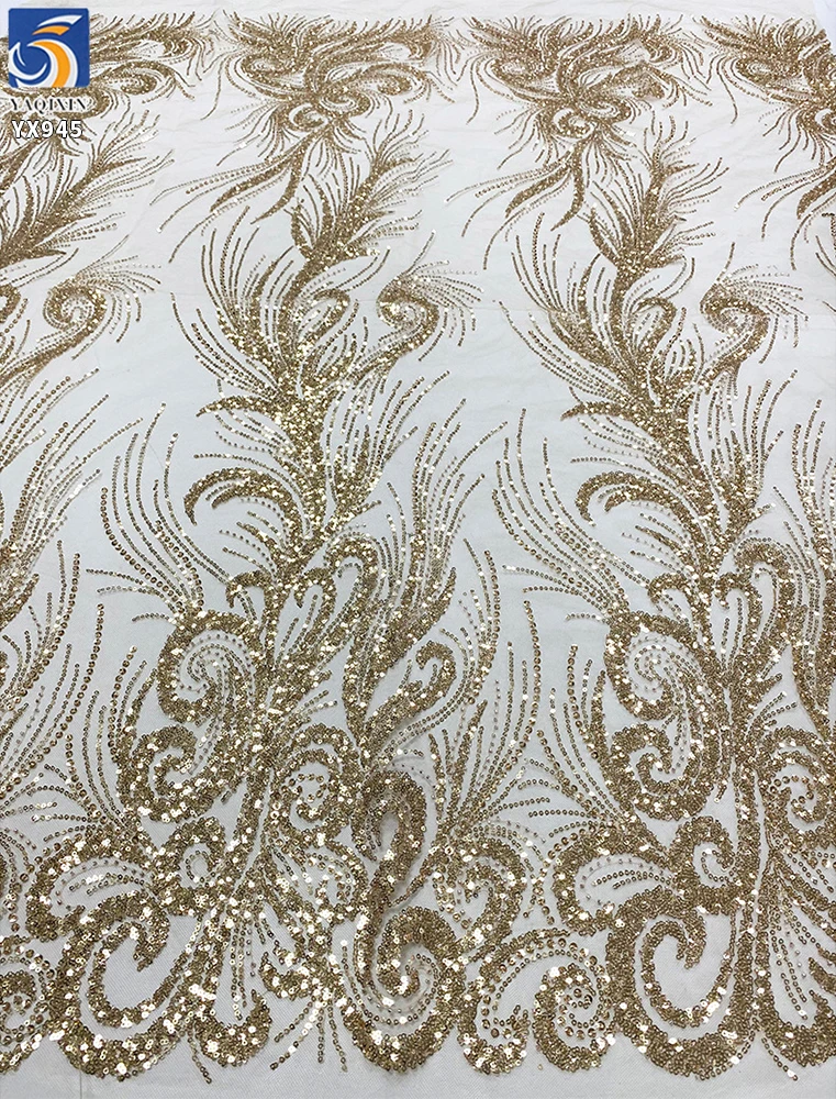 YX945 200gsm Snow-white Luxury Lace Fabric European and American African Wedding Dress Lace Bling Bling Glitter Sequin Fabric - 图片 5