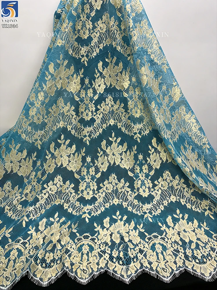 YX1334 2026 3m*1.5m OEM Custom-Dyed Lace Fabric Luxurious French Fashion Dresses Eyelash Gold Lace Fabric Embroidered - 图片 6