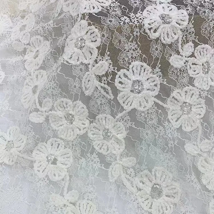 YX987 2026 New Material Customization 70% Polyester 30% Chenille Lace Fabric Flower Embroidery With Sequins for China Dresses - 图片 6