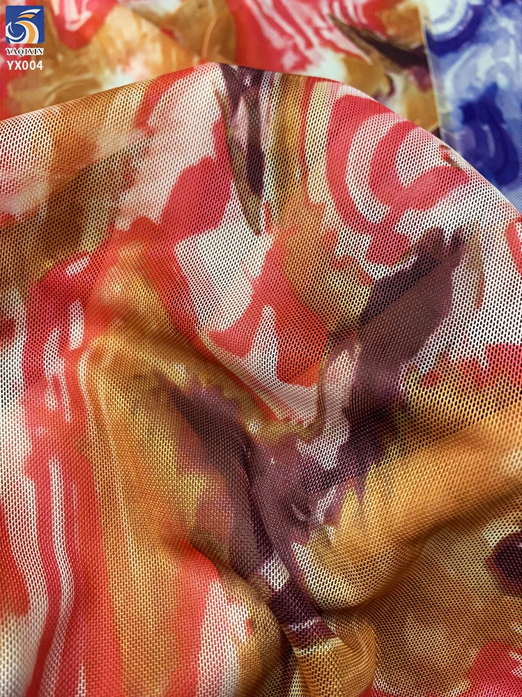 YX007 4 Way Stretch Tie-Dye Digital Printing Customized Print Mesh Fabrics Picture Sample Custom Printing Mesh Fabric Textiles - 图片 4