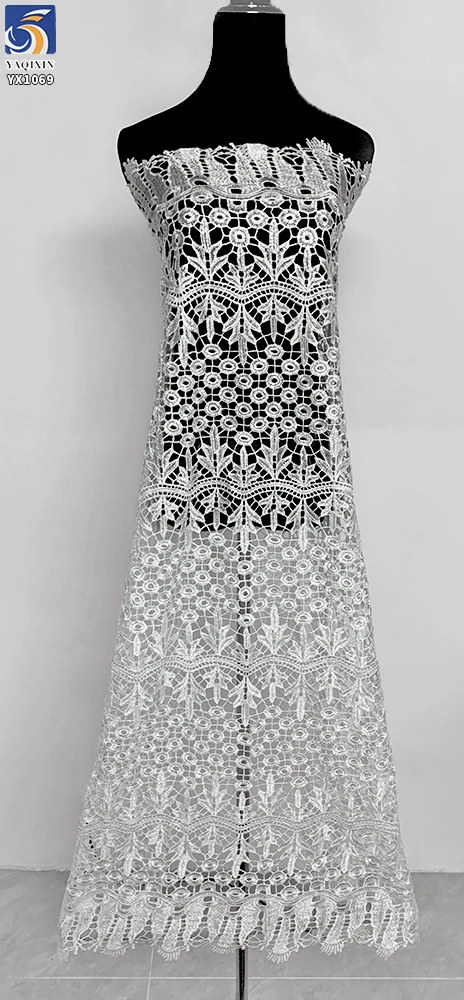 YX1069 African Milk Silk Poly Embroidery Cord Lace Water-Soluble Fabric Glossy Floral Embroidered Dress Lace Fabric for Women - 图片 2