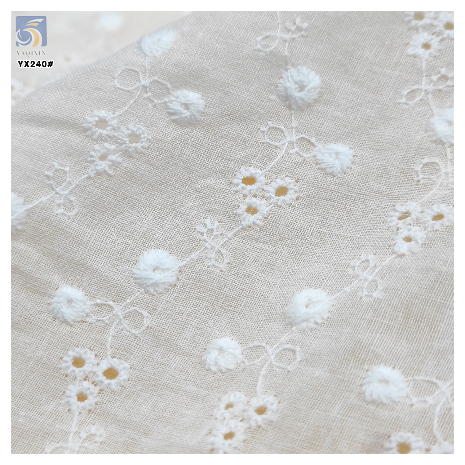YX240 New Arrival 110gsm Summer Soft Lace Fabric Water Soluble Embroidery Pure White 100 Cotton Lace Fabric - 图片 3