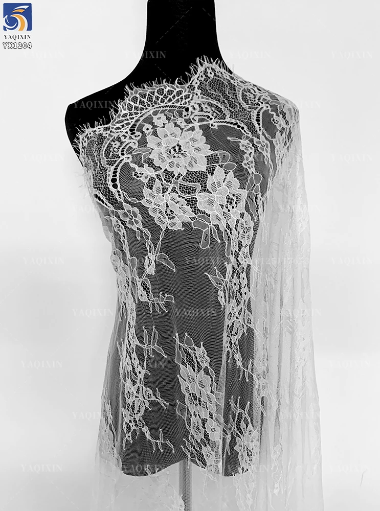 YX1204 Large Stock of Eyelash Lace Fabric Wholesale China Factory Fast Shipping Mesh Eyelash Lace Fabric Florals for Wedding - 图片 2