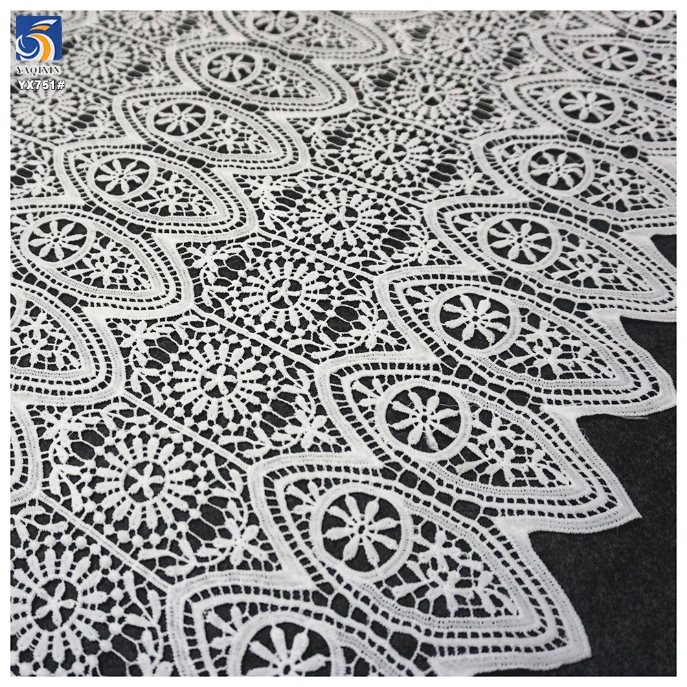 YX751 Factory 130cm Wide Full Width Hollow Dyed Lace Water Soluble Embroidery White Lace Fabric for Home Textiles - 图片 3
