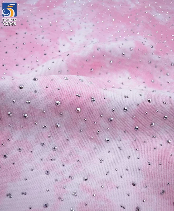 YX998 220g/m² Tie-dye Design Denim Fabric 70% Polyester 30% Cotton Denim Tie-dye Fabric With Diamonds for Women's Skirt - 图片 5