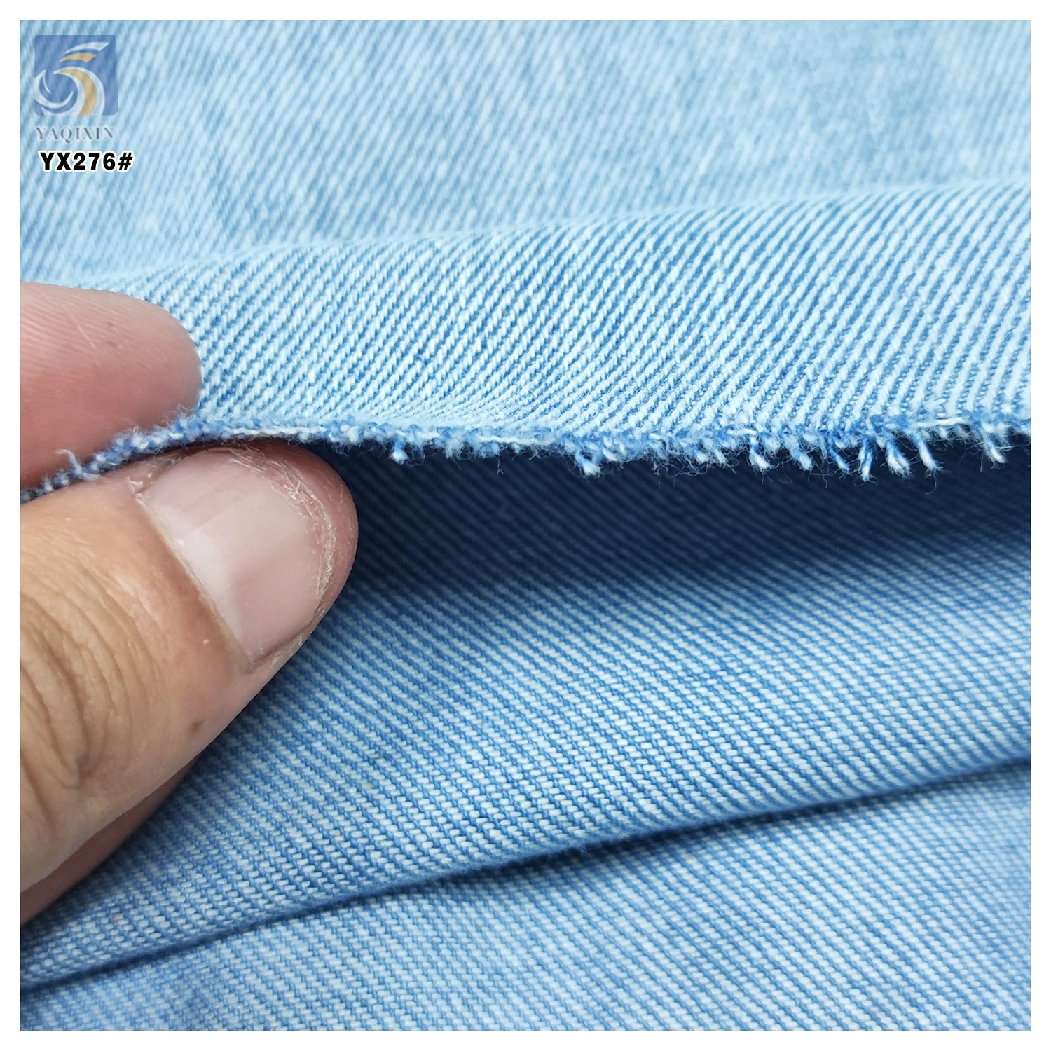YX276 Light Blue Color Denim Premium 340gsm 100% Cotton Washed 10*10 Thick Denim Fabrics for Clothing - 图片 4
