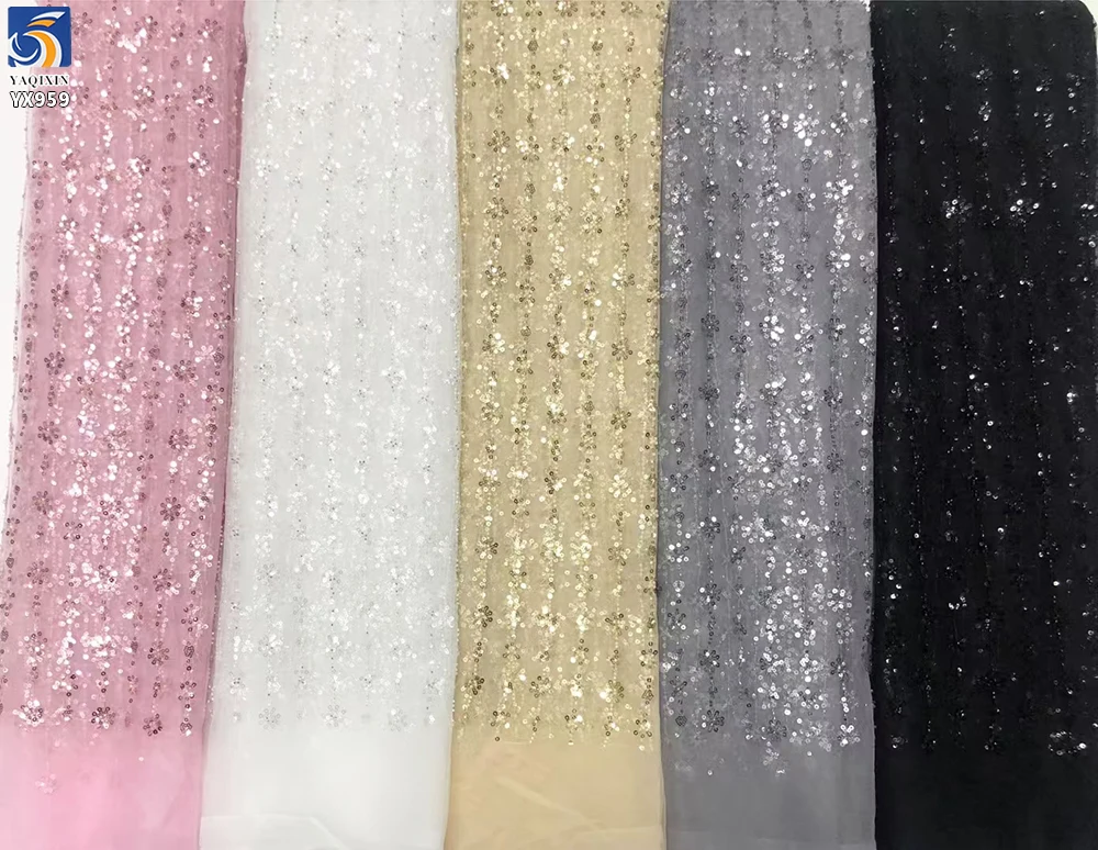 YX959 New Style Floral Design Sequined Polyester Tulle Fabric Glitter Sequin Embroidery Mesh Fabric for Girls Skirt Home Textile - 图片 2