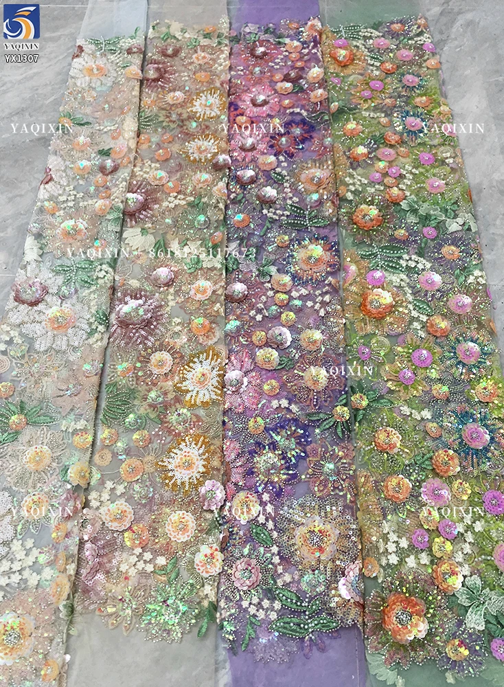 YX1226# New Product Launch 3D Flower Pattern Sequin Embroidery Colorful Mesh Fabric DIY Handmade Sequin Lace Fabric Textile - 图片 6