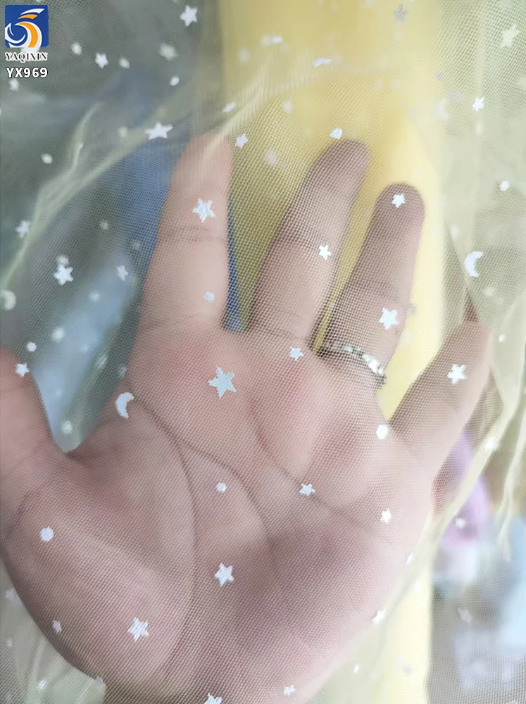 YX969 Custom White Poly Offset Printed Stars and Moon Tulle Polka Dot Printed Tulle Soft Mesh Fabrics for Doll Clothing - 图片 6