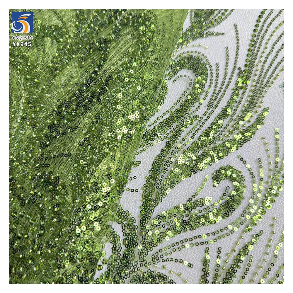 YX945 200gsm Snow-white Luxury Lace Fabric European and American African Wedding Dress Lace Bling Bling Glitter Sequin Fabric - 图片 4