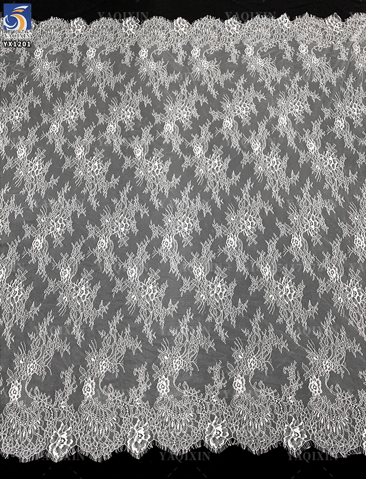 YX1227 Super Popular High Quality Eyelash French Lace Fabric for Bridal 100 Nylon Woven White Eyelash Lace Fabric Textile - 图片 4