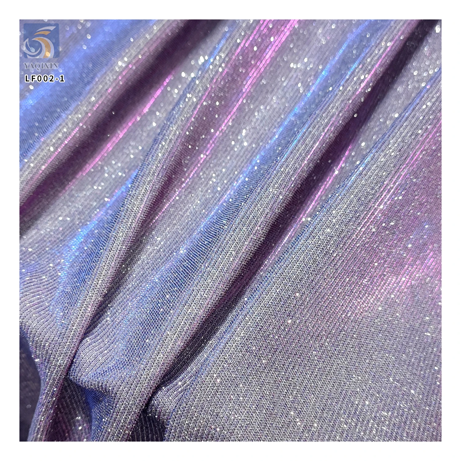 LF002-1 High Quality Glitter 95% Polyester 5% Spandex Lurex Rib Knit Stripe Fabric for Party Dress - 图片 6