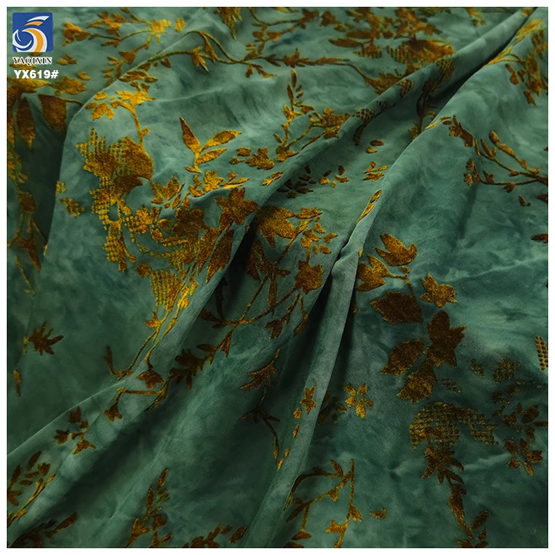 YX619 New Chinese Clothing Fabrics Two-color Maple Leaf Pattern Stretch Flocking Knitted Fabric for Chinese Cheongsam - 图片 4