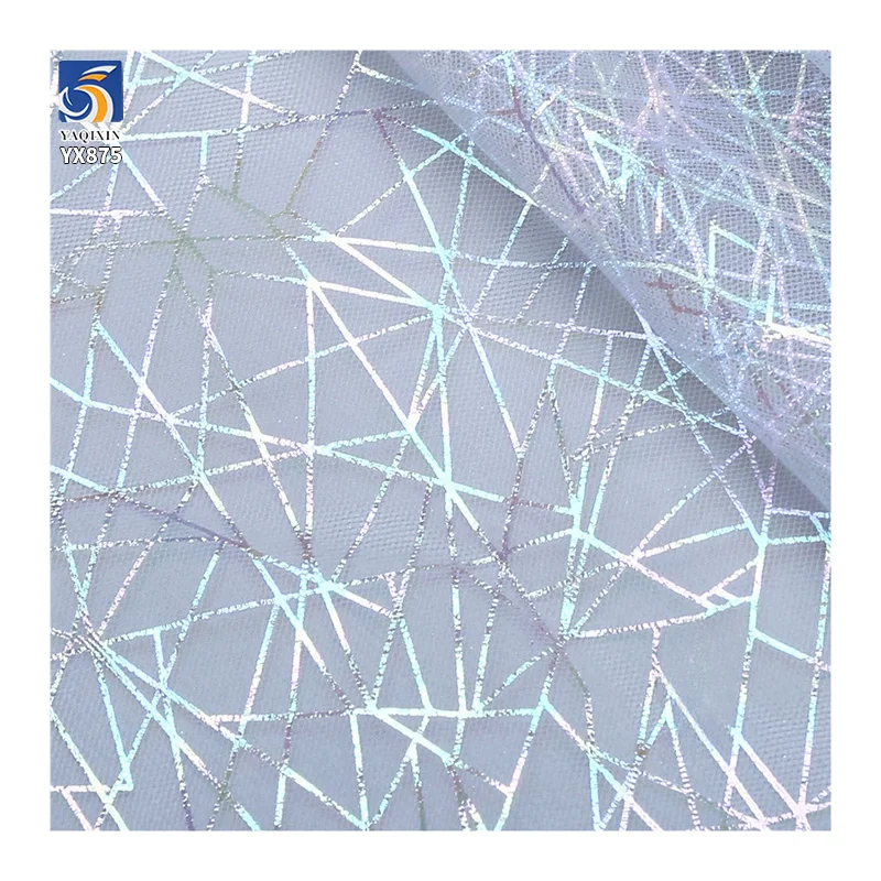 YX875 Laser Irregular Lines Customized Colorful Foil Printing Mesh Soft Fabric Spider Web Printed Tulle Fabric for Halloween - 图片 3
