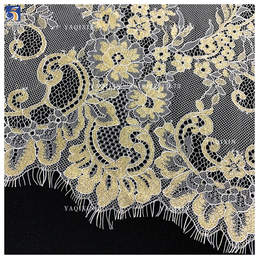 YX1337 Hot Selling Styles French Eyelash Lace Fabric With Gold Thread Embroidery High Quality Lace Dubai Wedding Fabric - 图片 5