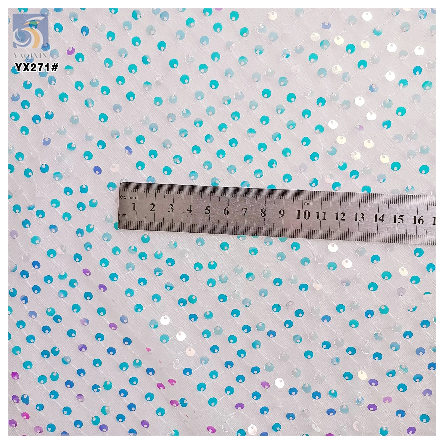 YX271 European and American Style Fashion Dress Fabric 120gsm Multicolor Gradient 5mm Sequin Mesh Lace Fabric - 图片 6