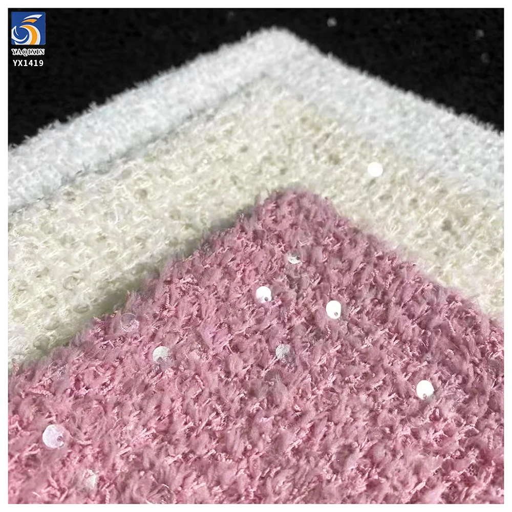 YX1419 2026 New 60% Polyester 15% Wool Sequin Pink Tweed Fabric for Women's Dress and Clothing - 图片 2