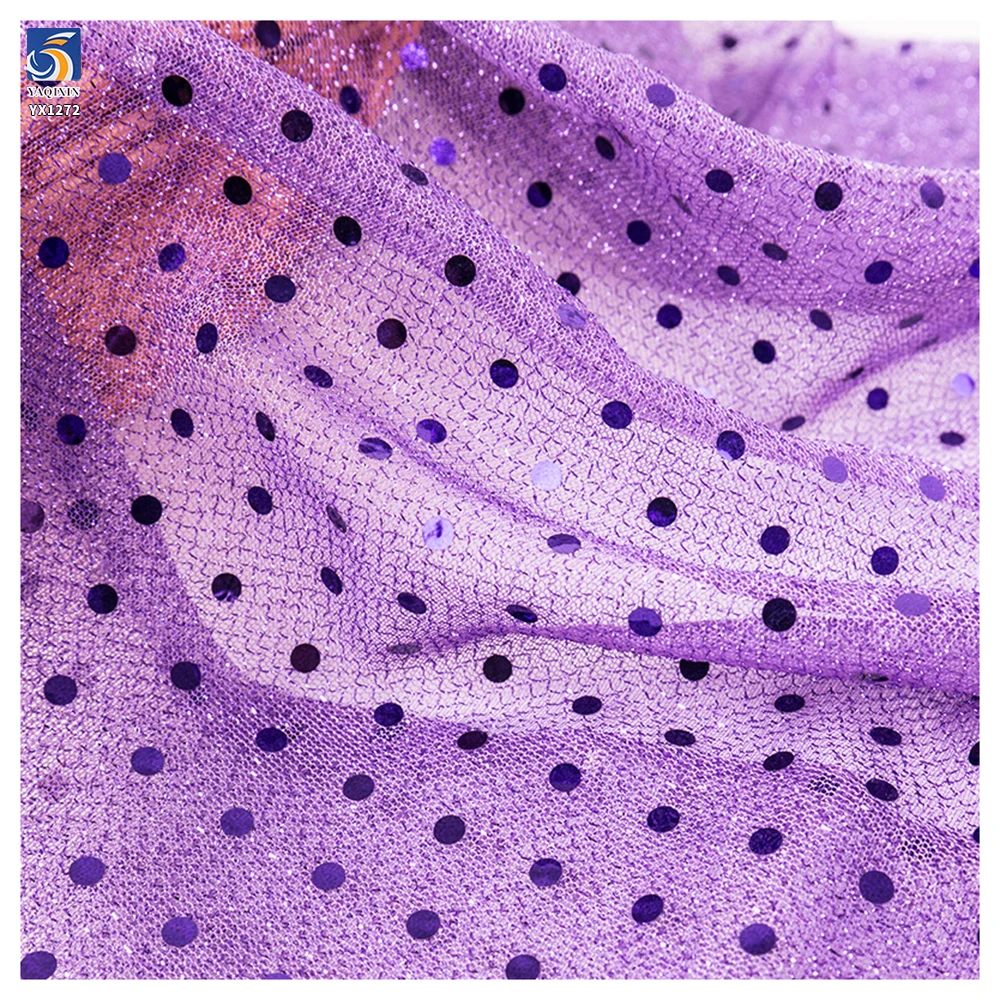 YX1272 Competitive Price 40gsm Purple Tulle Mesh Fabric With Polka Dots and Round Sequins 3mm Sequins Costume Fabrics DIY - 图片 2