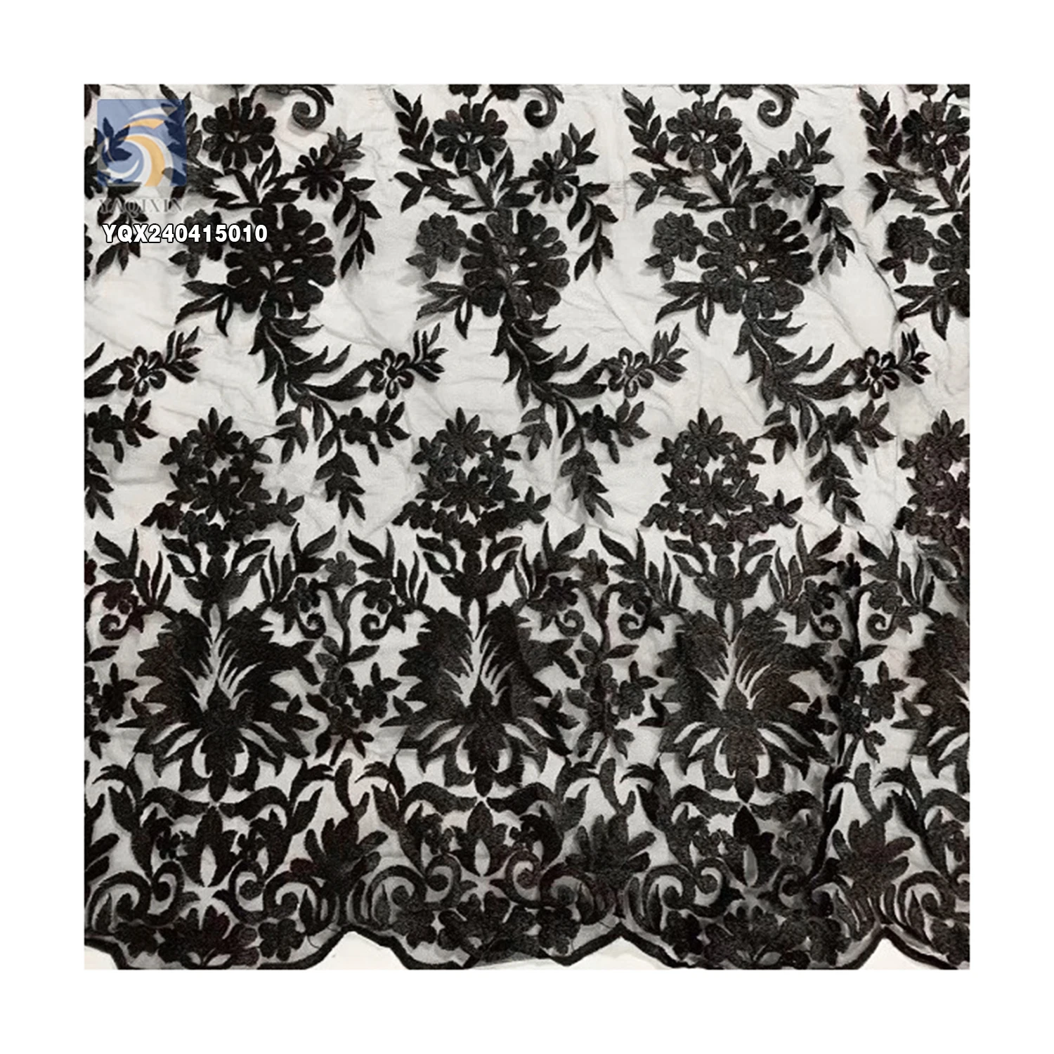 Hot Sale China Wholesale Heavy Flower Embroidery Fabric Water Soluble Tulle Double Lace Cotton Fabric