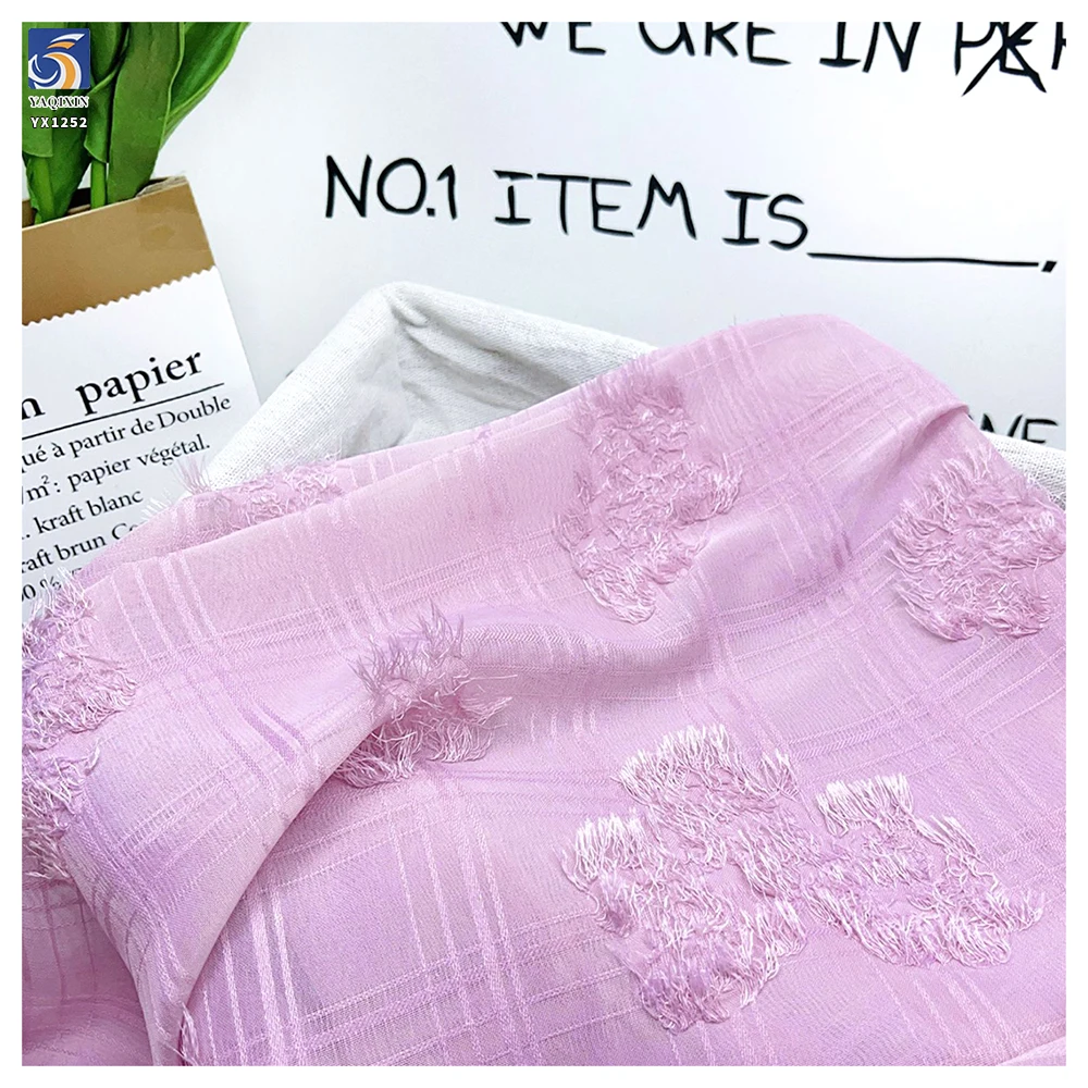 YX1252 New Trends 100 Polyester Chiffon Dress Fabric Striped 3D Checkered Florals Chiffon Jacquard Fabric for 2 Yards - 图片 5