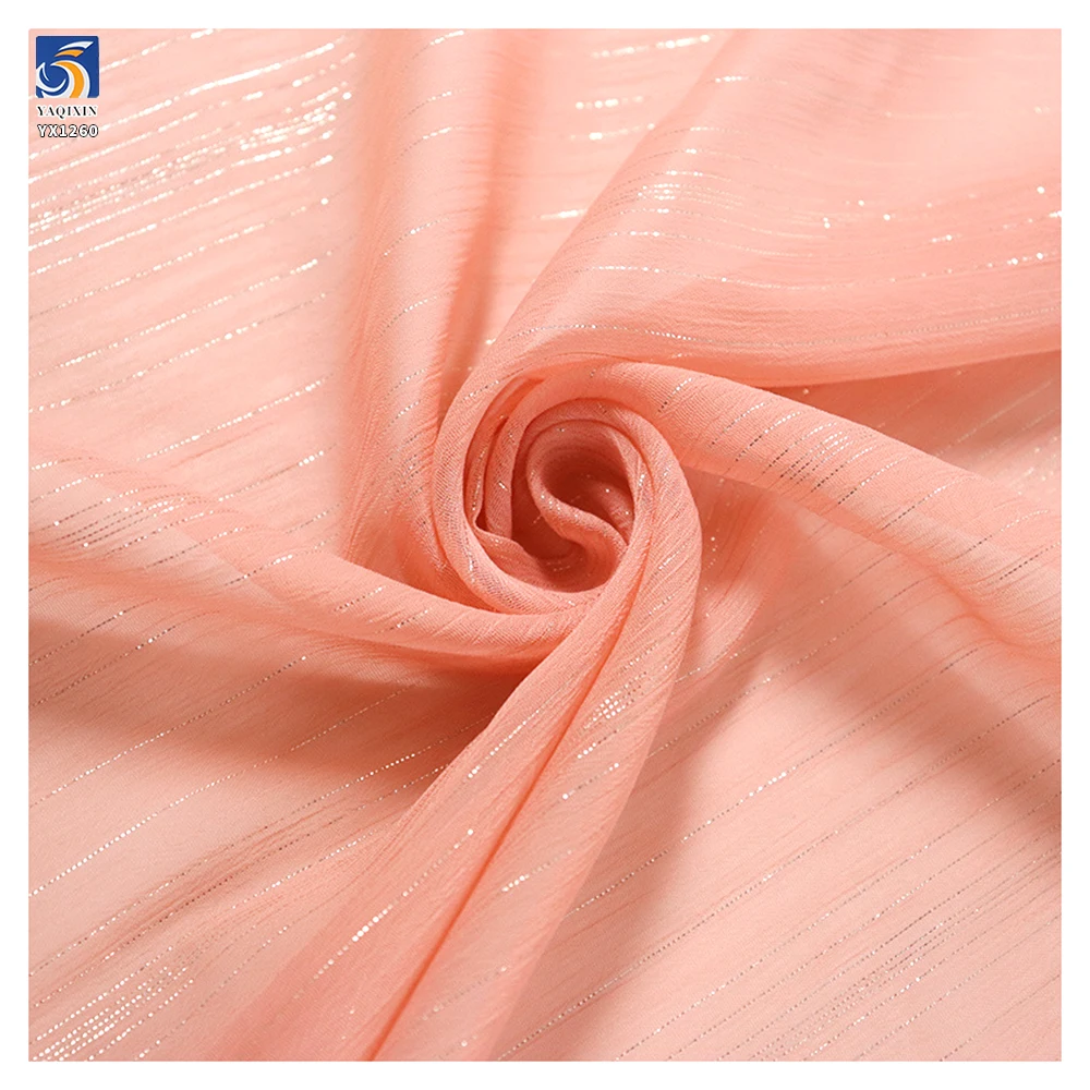 YX1260 110gsm New Summer Solid Woven Medium Thickness 100% Polyester Wrinkled Lurex Chiffon Fabric for Garments - 图片 6