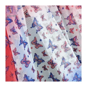 American Flag Colors Butterfly Digital Print 30D Tulle Fabric Soft Polyester Mesh Gradient Print Fabric