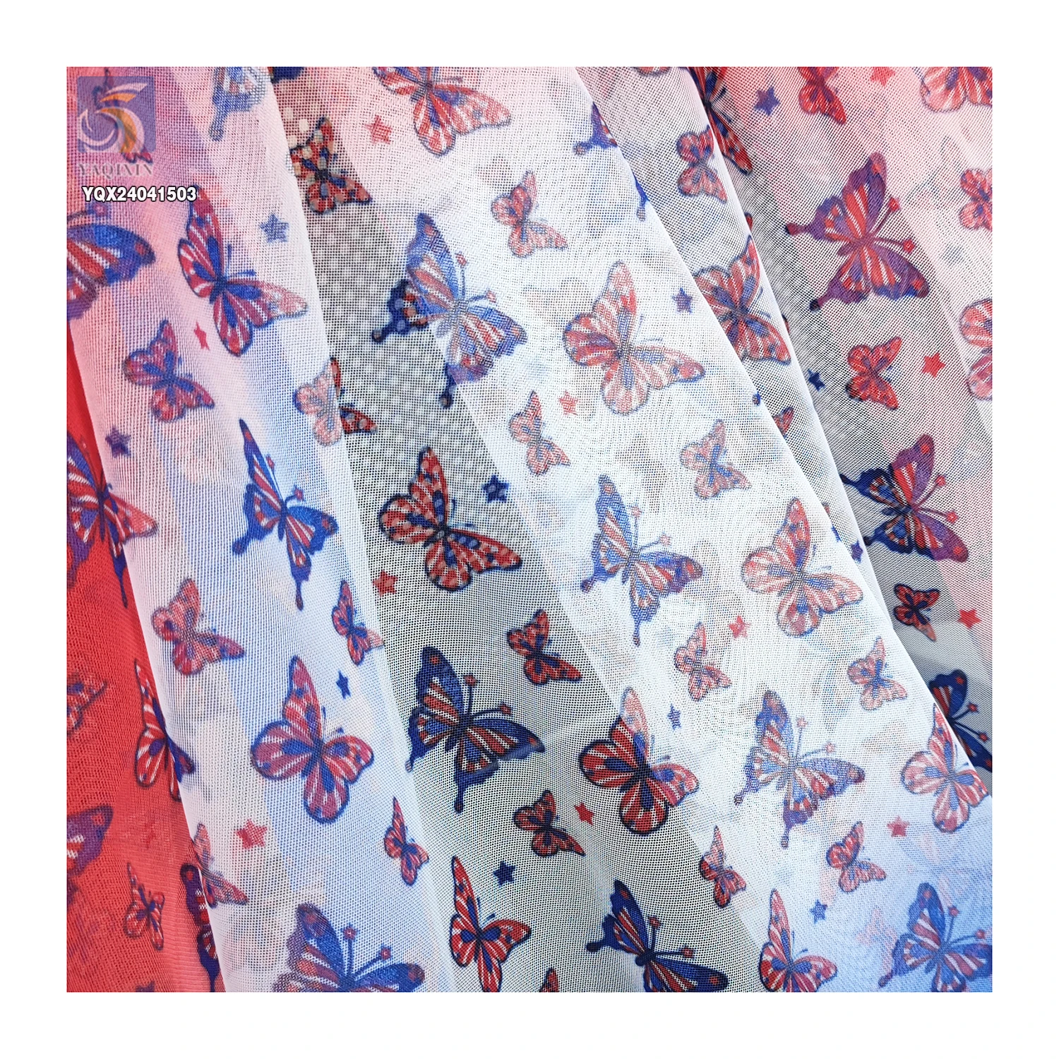 American Flag Colors Butterfly Digital Print 30D Tulle Fabric Soft Polyester Mesh Gradient Print Fabric