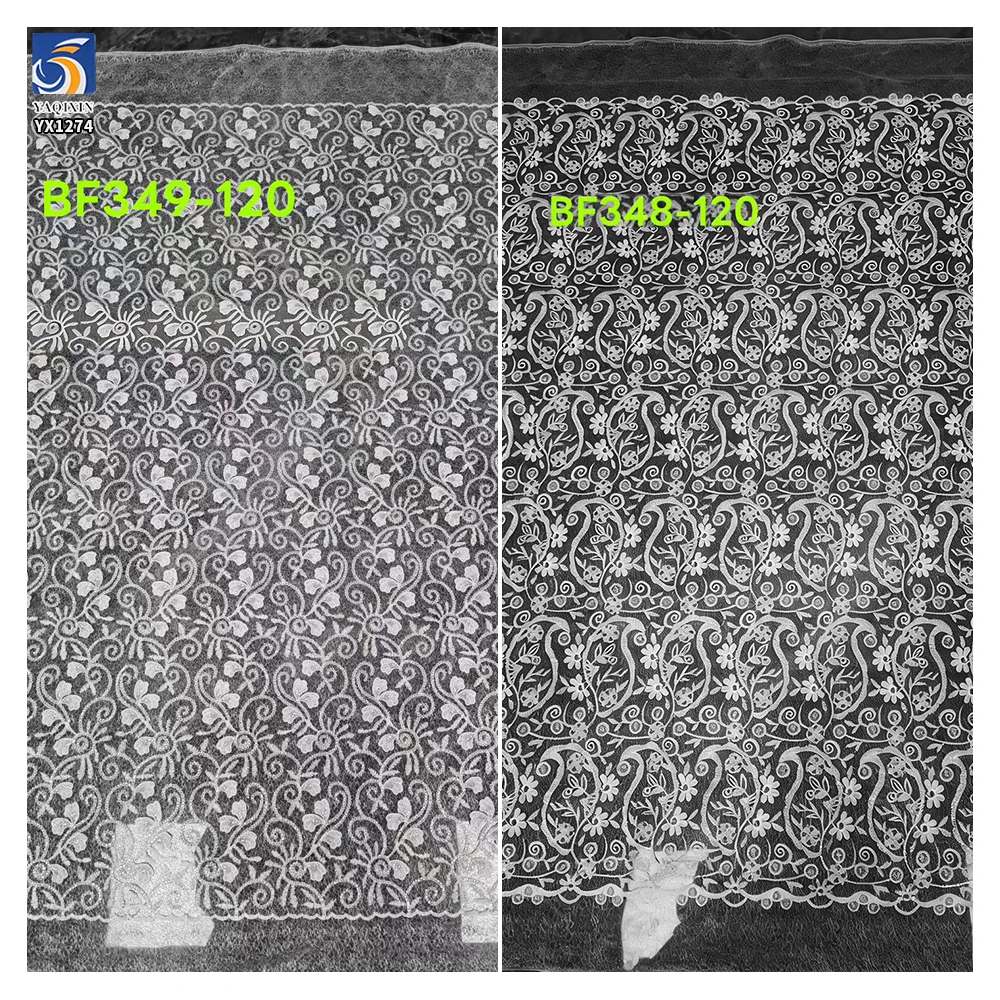 YX1274 Spot 200gsm White Water-Soluble Embroidery Mesh Lace Fabric for Italian Bride 3mm Transparent Sequins Dyed Lace Fabric - 图片 2