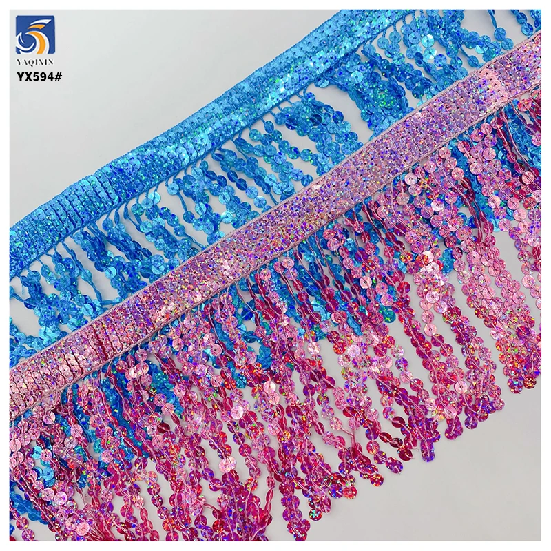 YX594 Hot Selling New Design Stage Garment Accessories Embroidery Sequins Trimmings Tassel Sequins Lace Trim - 图片 6