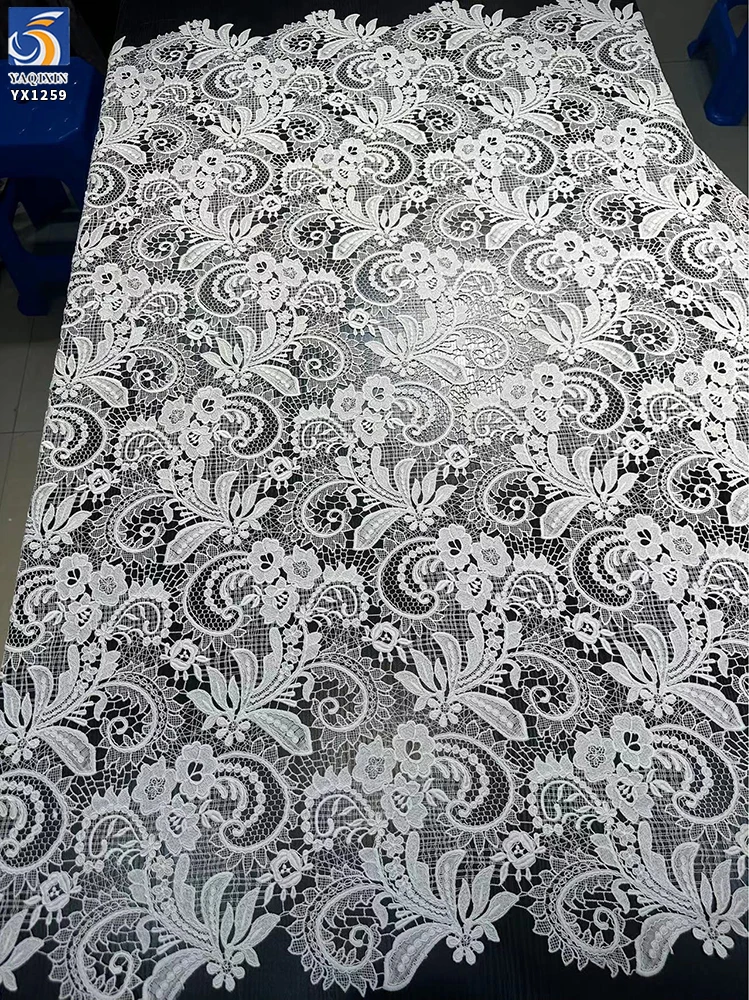 YX1259 Heavy-Duty Lace Wedding Dress Fabric Cashew Pattern Water-Soluble Bone Thread Embroidery Paisley Lace Fabric - 图片 2