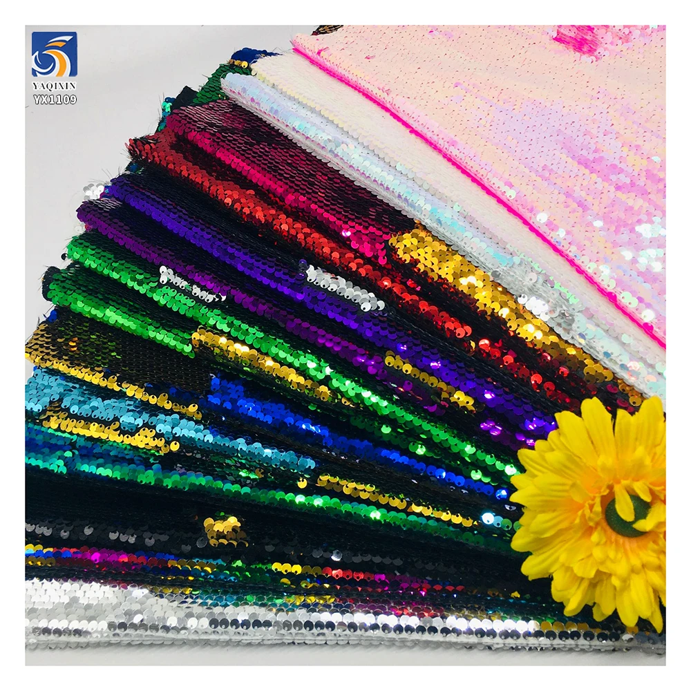 YX1109 5mm Double-Sided Flip-up Sequin Fabric Backdrops for Events Bags Clothing Gold and Silver Sequins Fabric by the Yard - 图片 2
