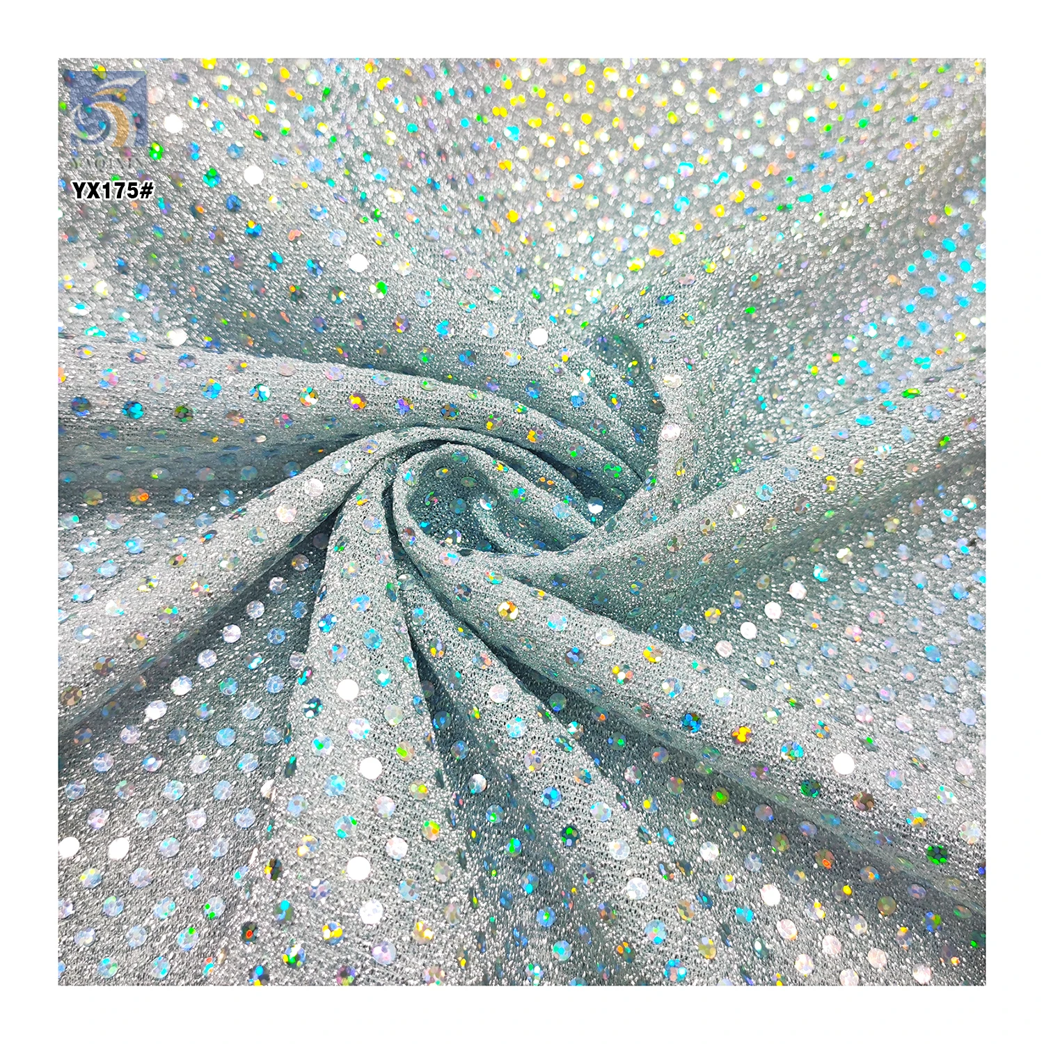 YX175 Shiny 3.5mm Luxury Sequin Fabric 180gsm Stamping Shiny Polka Dot Sequins Rhinestone Fabric - 图片 6