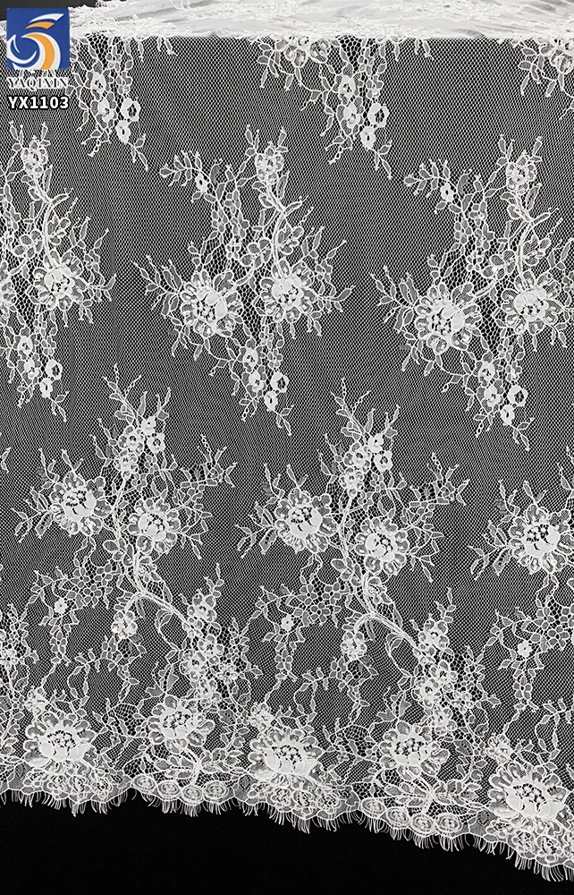 YX1103 Hot Selling American Italian Lace Fabric 2026 Online Sales Heavy Wedding Eyelash Lace Fabric With 3D Pearls Beads - 图片 4