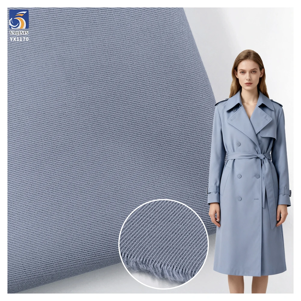 YX1170 Thicken 280gsm 100% Polyester 3/3 Twill Washed Fabric 1 Meter Plain Dyed Polyester Twill Trench Coat Dress Fabric