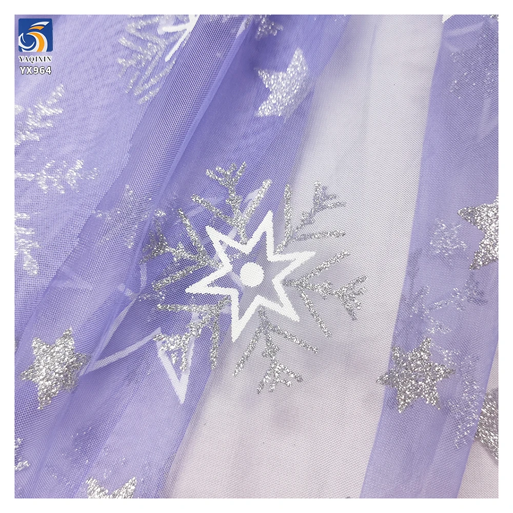 YX964 Stars Print Mesh Princess Dress Fabric Girl Poncho Dress Purple Blue Gradient Tulle Fabric With Silver Star Print - 图片 5