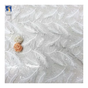YX915 Multicolor Wholesale 3D White Feathers Lace Tulle Fabric 100 Polyester Milk Silk Embroidery Lace Fabric With Sequins...