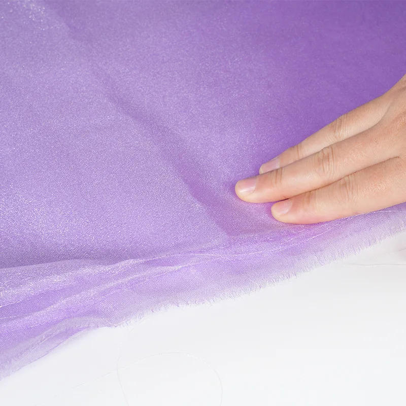 YX1037 150CM Plain 100% Polyester Soft Ice Organza Lurex Chiffon Fabric Recycled Sheer Shiny Organza Fabrics for Lolita Wear - 图片 5