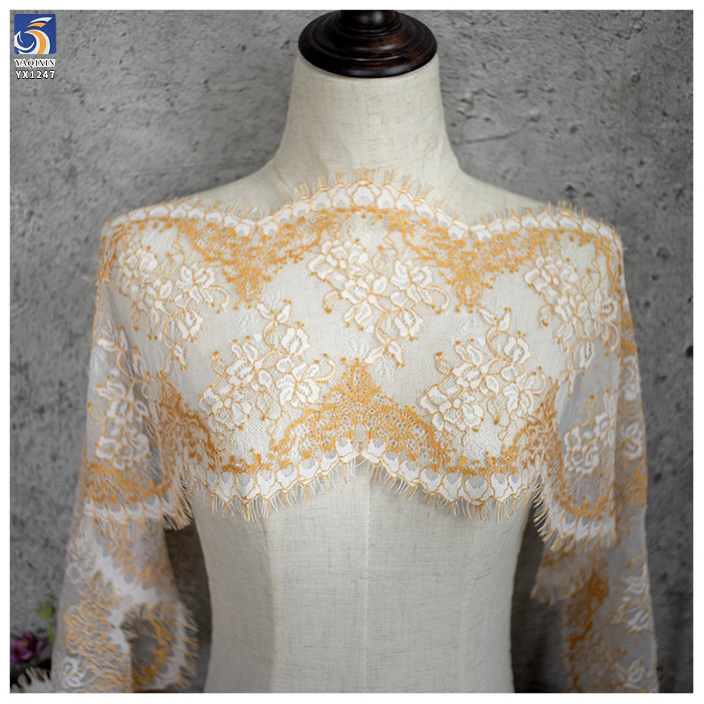 YX1247 New Two-Tone Polyester Crochet Lace Trim Customized White and Blue Mix Eyelash Lace Trim for Clothing Decoration - 图片 3
