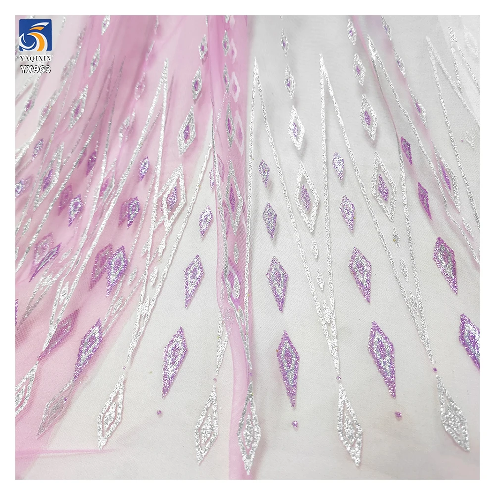 YX963 Cartoon-Themed Midi-Length Dress Fabric for Children's 2025 Purple-Pink Crystal Glitter Tulle Mesh Princess Dress Fabrics - 图片 3