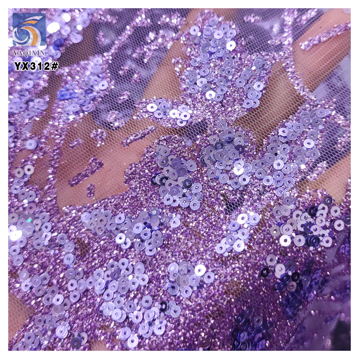 YX312 Customized Glitter Dust Sequins Tulle Lace Fabric for Women's High-End Dress Shiny Glitter Lace Tulle Fabric - 图片 5
